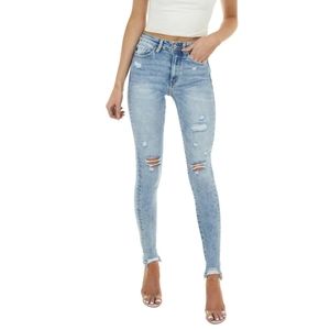 KanCan High Rise Light Wash Distressed Skinny Jeans Ripped Cuffs 28